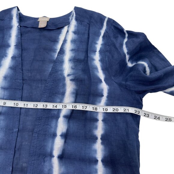 Chicos Blue & White Tie-Dye Linen Open Front Duster Jacket Size 2 (US 12/14) - Picture 5 of 14